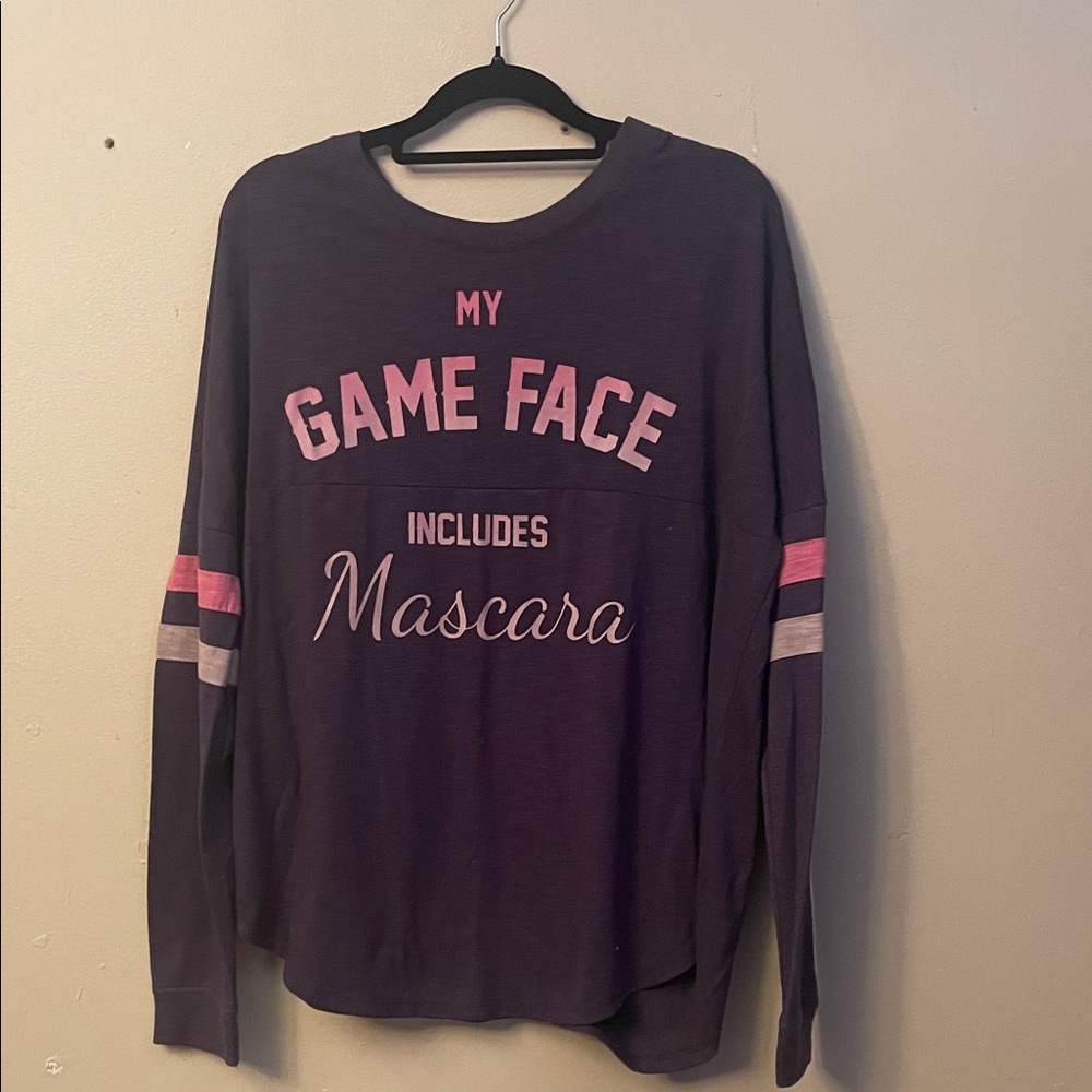 Maurices Dark Plum Long Sleeve Top with Pink Lettering